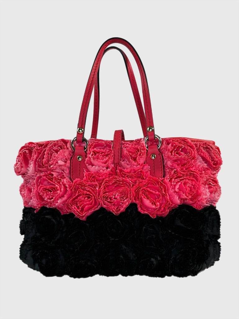 Valentino Garavani Rosier Medium Tote w/Real Pink and Black Fabric Rosettes