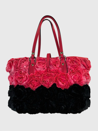 Valentino Garavani Rosier Medium Tote w/Real Pink and Black Fabric Rosettes
