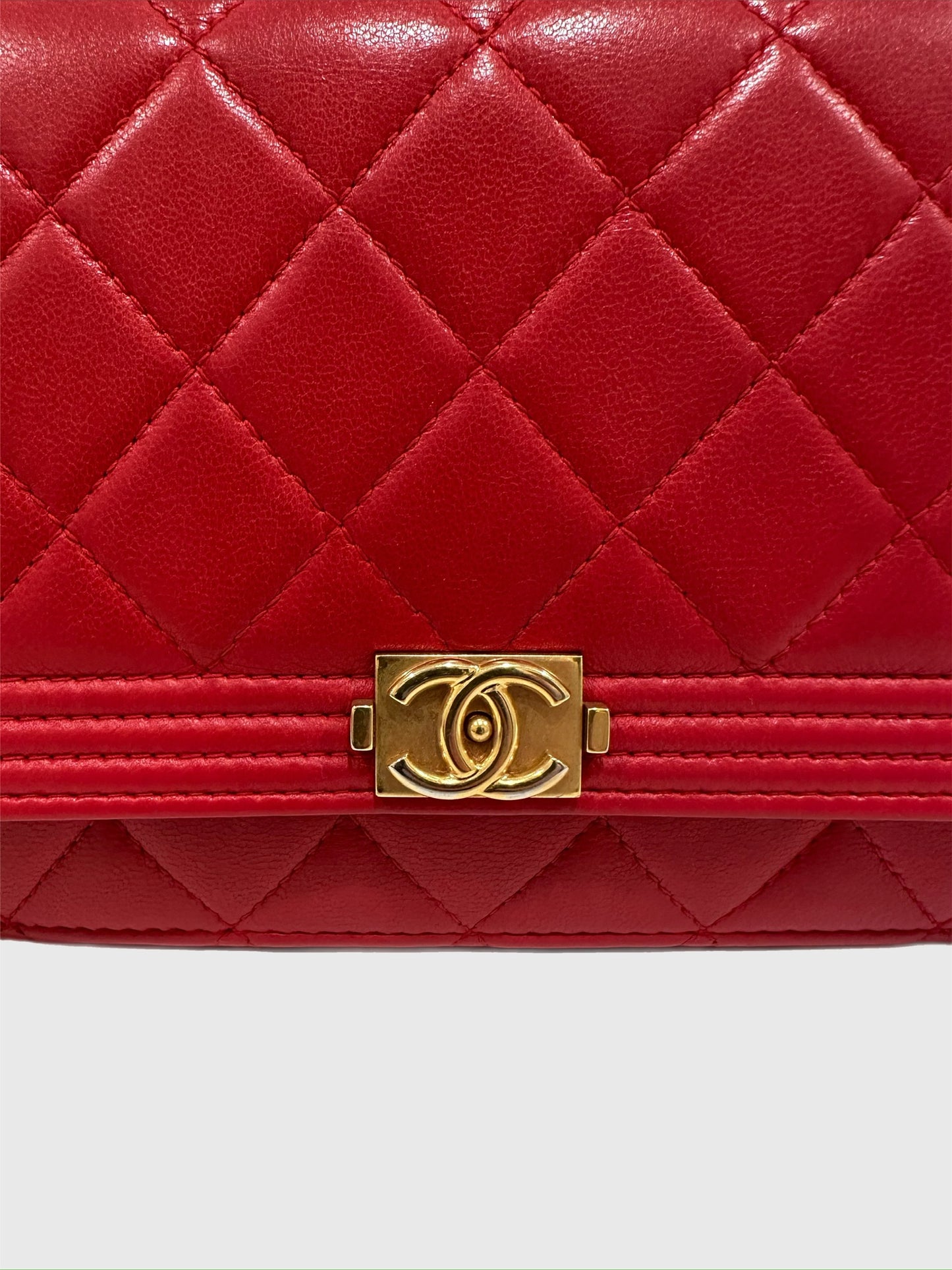 Chanel Boy Red Quilted Lambskin Crossbody Wallet on Chain WOC