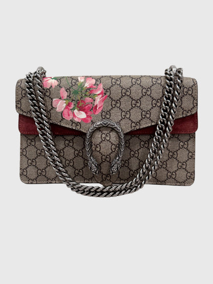 Gucci GG Red Pink Blooms Floral Dionysus Shoulder Small Canvas Bag