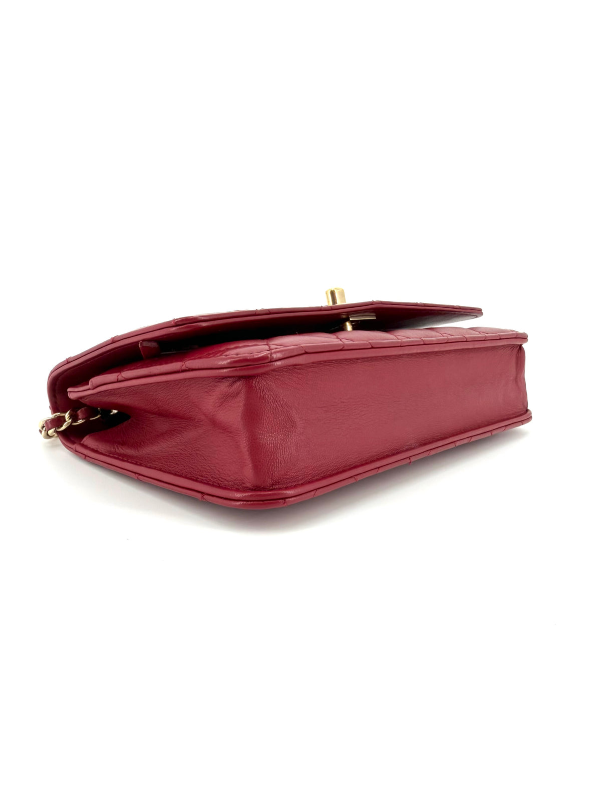 Chanel Trendy Red Lambskin Wallet on Chain (WOC) Gold Hardware