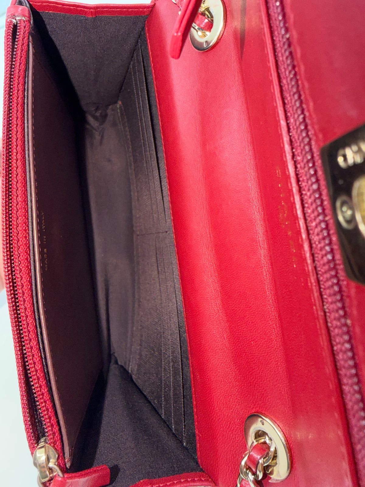Chanel Trendy Red Lambskin Wallet on Chain (WOC) Gold Hardware