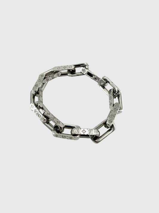 Louis Vuitton Silver-Tone Monogram Link Chain Bracelet