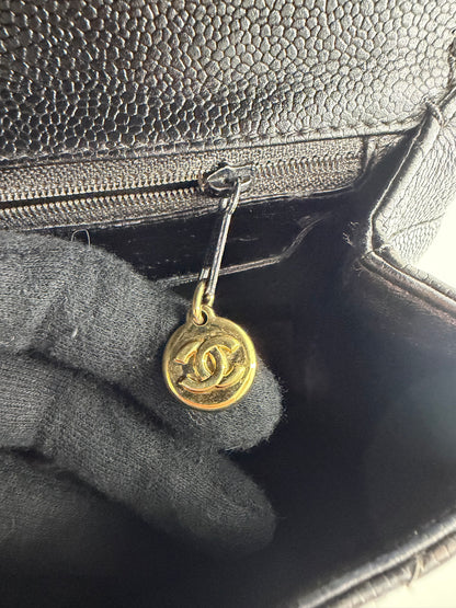 Chanel Vintage Caviar Leather Kelly Bag Black Gold Hardware