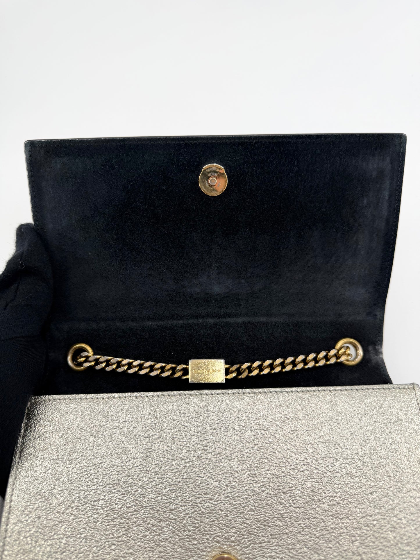 Saint Laurent Metallic Leather Classic Monogram Crossbody Bag