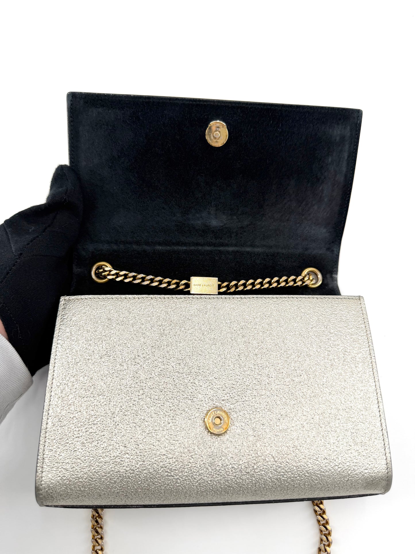 Saint Laurent Metallic Leather Classic Monogram Crossbody Bag