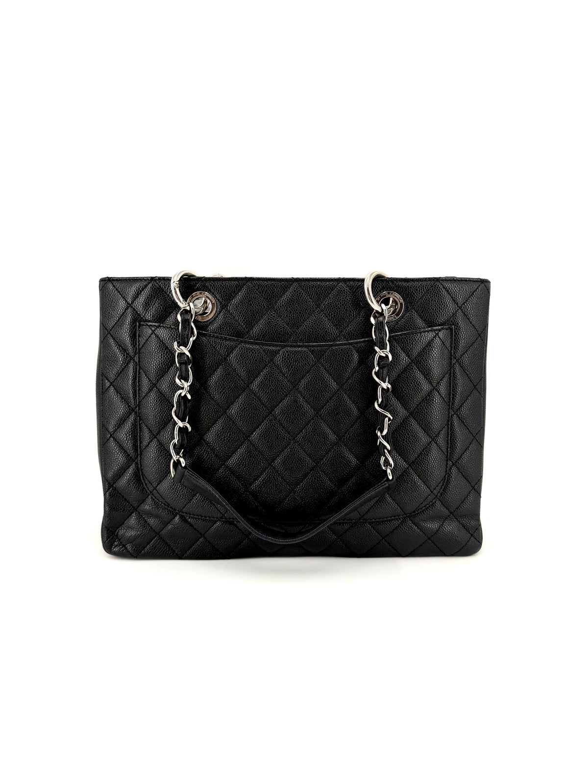 Pre-Owned Chanel GST Grand Shopping Tote Black Quilted Caviar Leather Silver Hardware