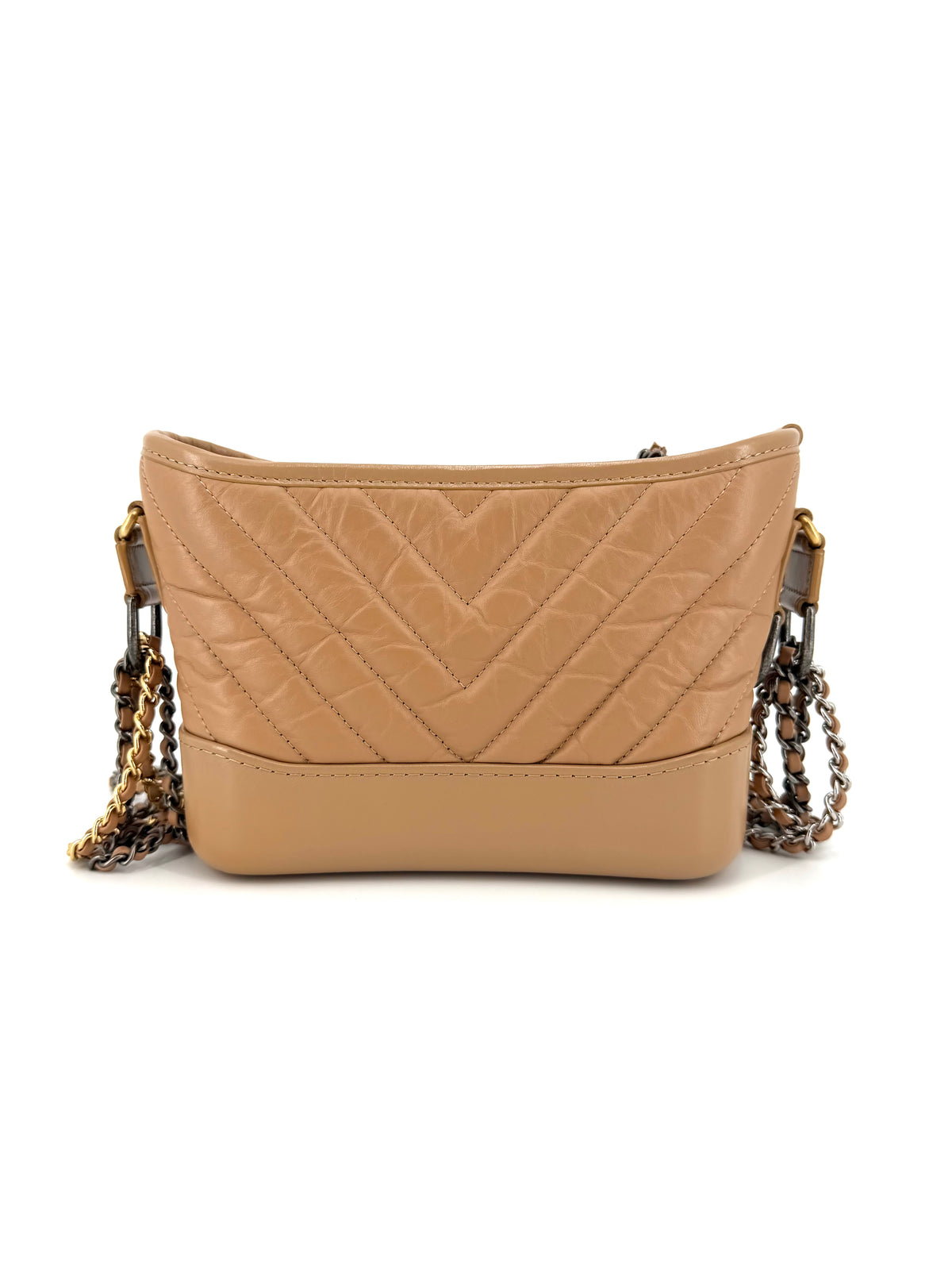 Pre-Owned Chanel Gabrielle Small Beige Chevron Aged Calfskin Hobo Bag