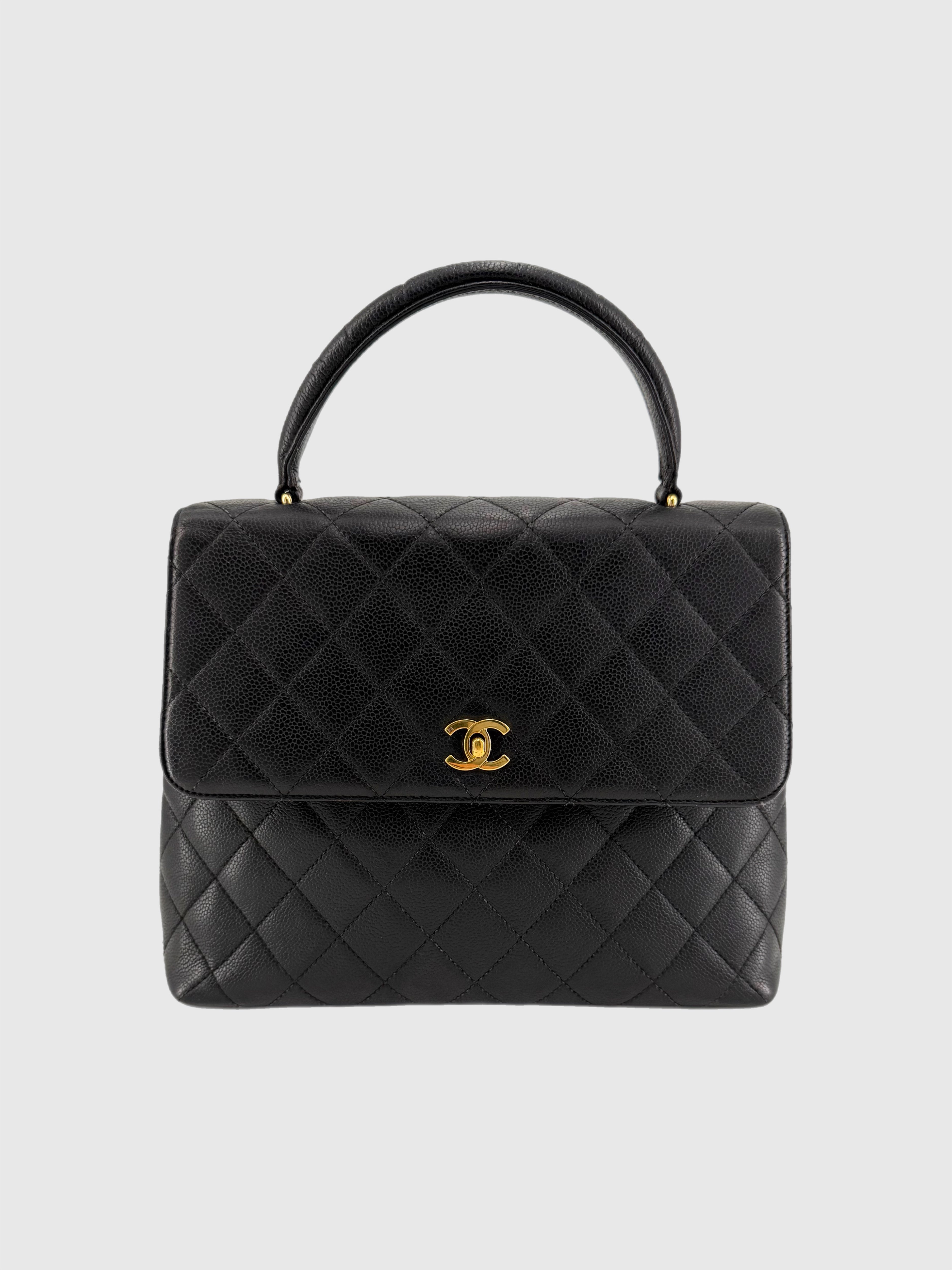 Chanel Vintage Caviar Leather Kelly Bag Black Gold Hardware