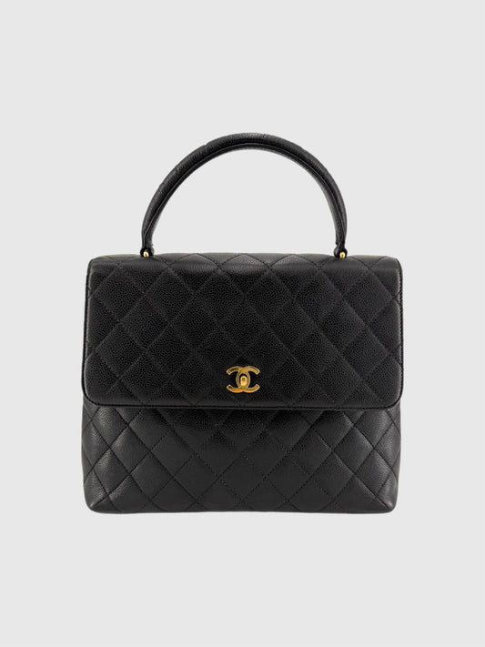 Chanel Vintage Caviar Leather Kelly Bag Black Gold Hardware