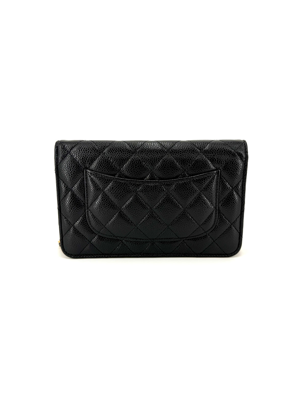Pre-Owned Classic Chanel Wallet on Chain (WOC) Black Quilted Caviar Leather Gold Hardware