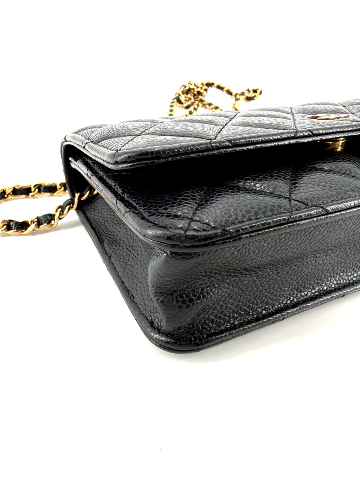 Pre-Owned Classic Chanel Wallet on Chain (WOC) Black Quilted Caviar Leather Gold Hardware