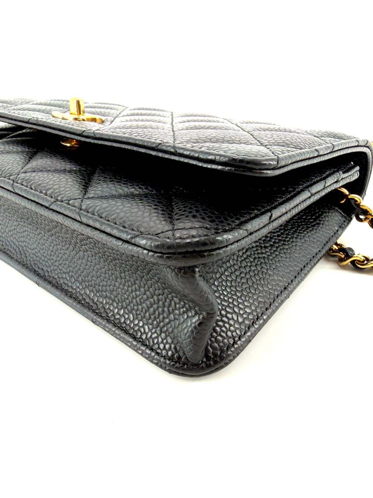 Pre-Owned Chanel CC Turn lock Wallet on Chain Black Caviar Leather Gold Hardware (Microchipped)