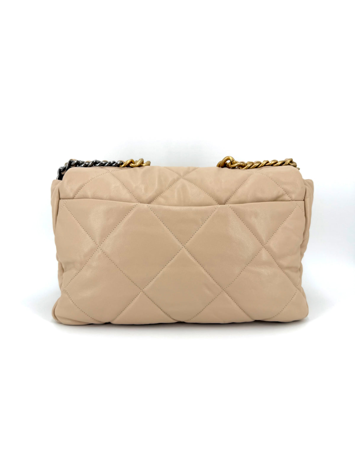 Pre-Owned Chanel 19 Maxi Beige Leather Mixed Metal Shoulder Bag