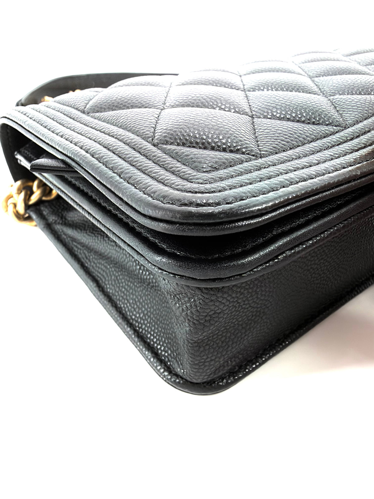 PRE-OWNED CHANEL BOY WALLET ON CHAIN WOC BLACK CAVIAR LEATHER GOLD HARDWARE