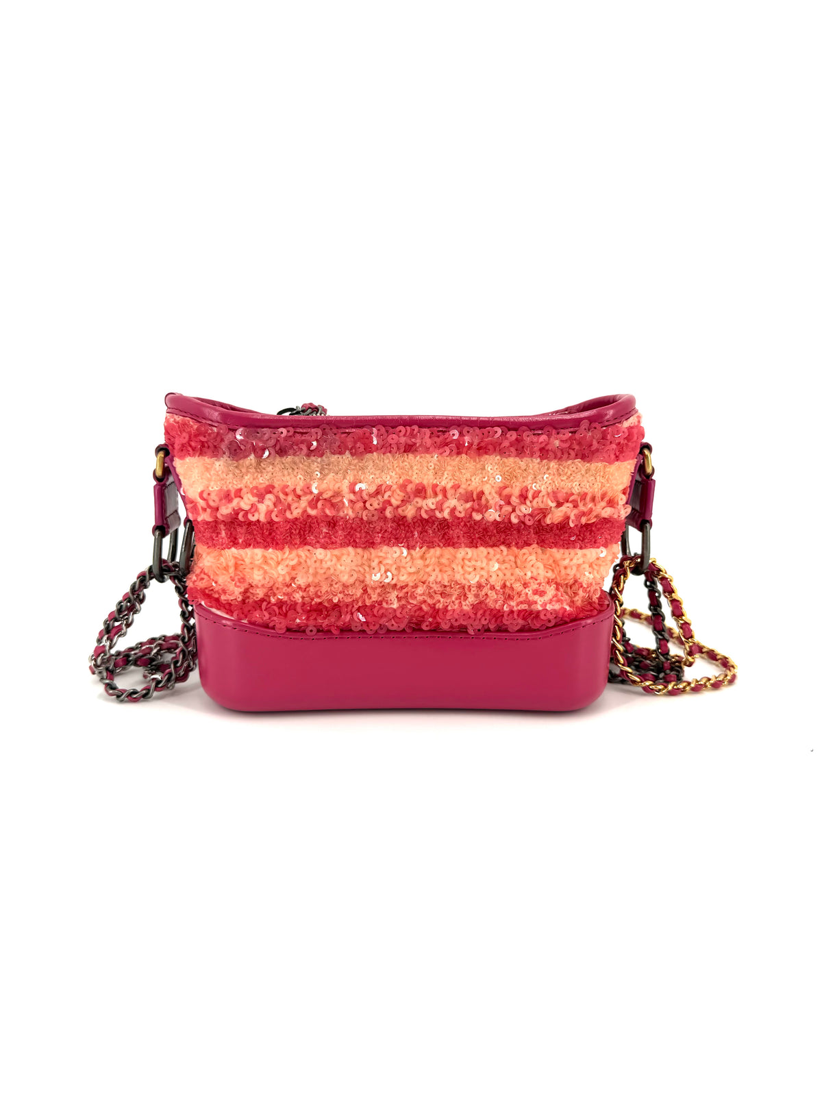 Pre-Owned Chanel Gabrielle Small Pink Peach Striped Sequin Hobo Bag