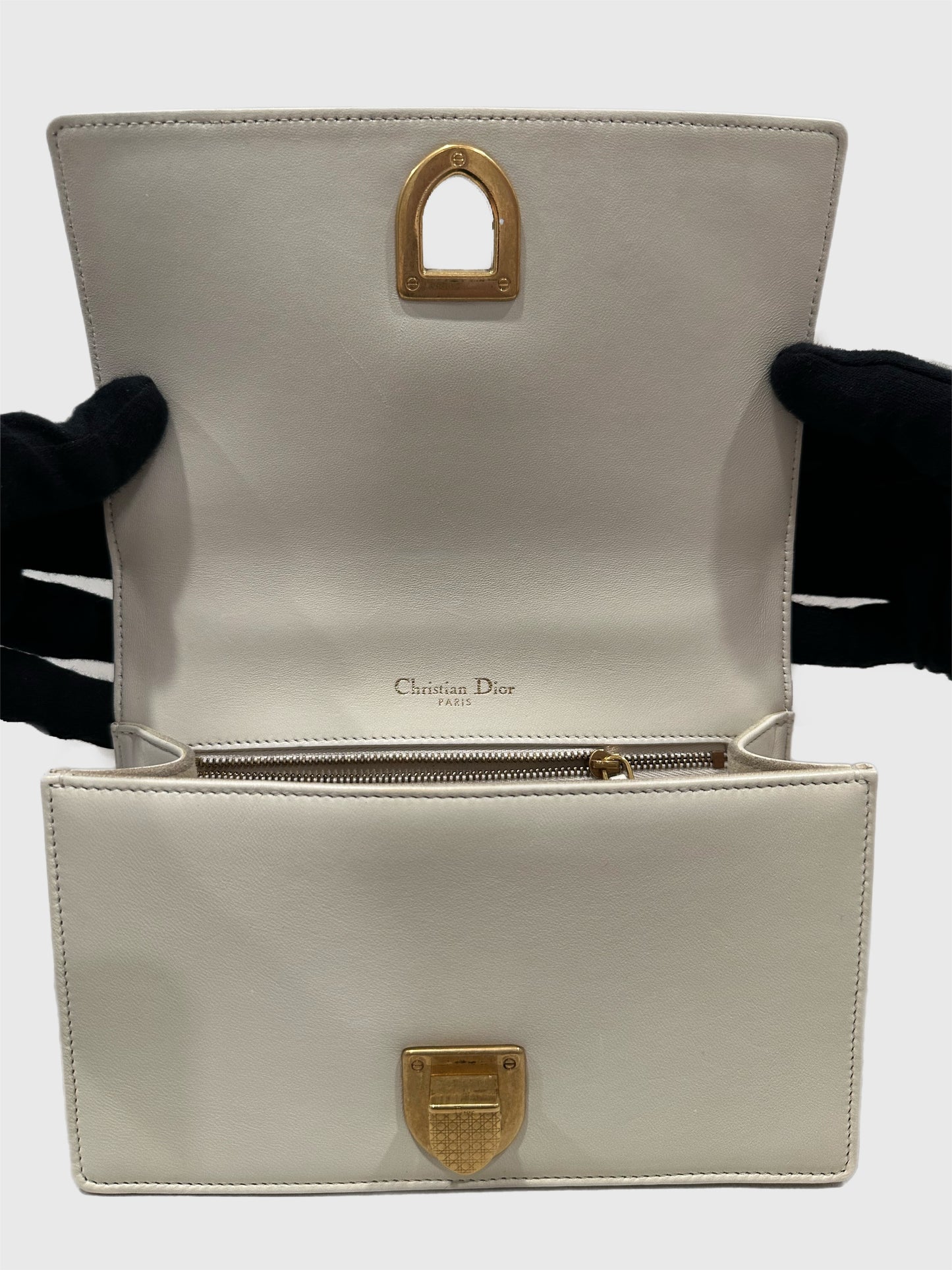 Christian Dior Cream Lambskin Studded Diorama Small Crossbody Bag