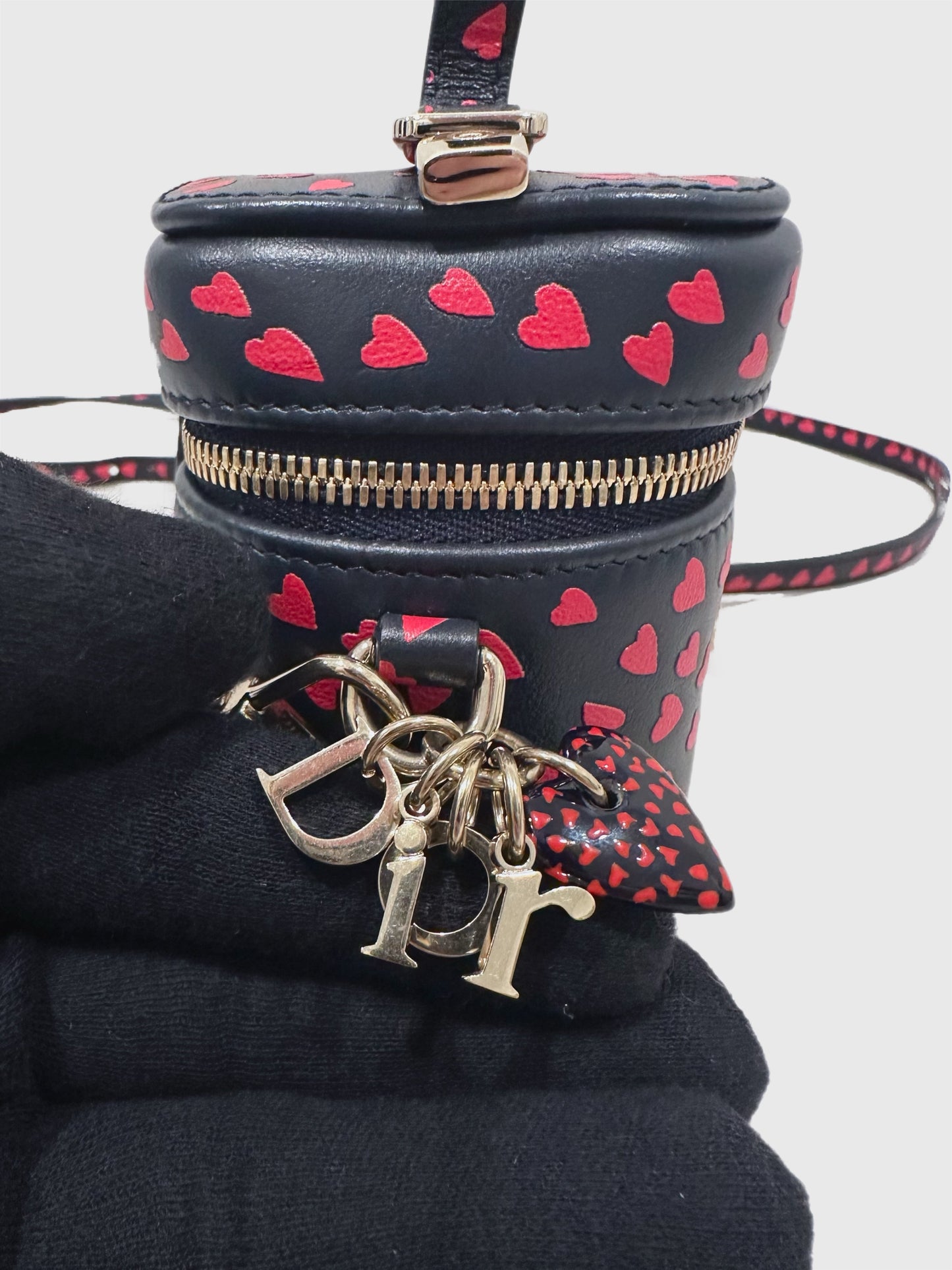 Christian Dior Lady Dior Micro Vanity Heart Pattern Navy Red Crossbody Bag