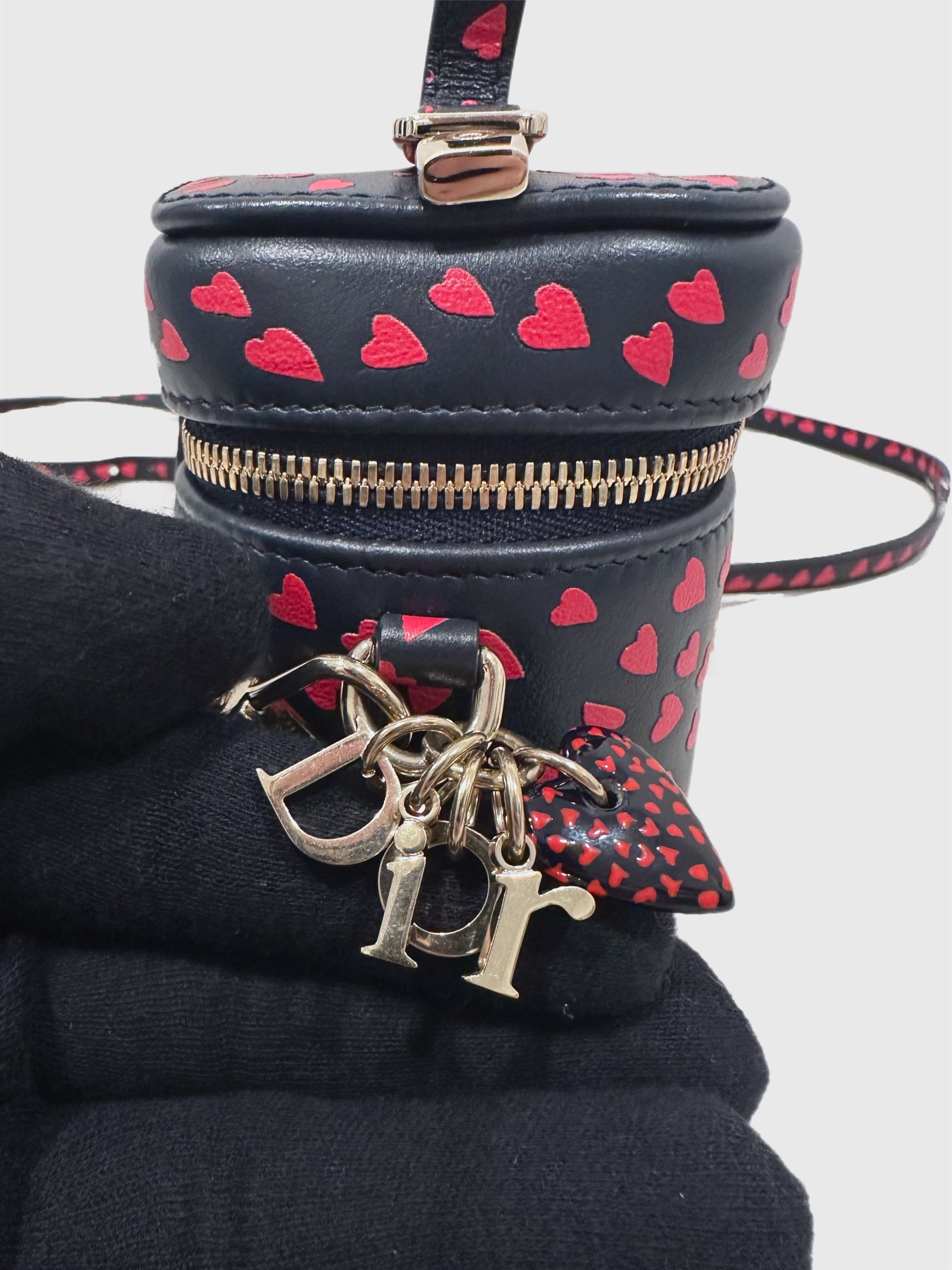 Christian Dior Lady Dior Micro Vanity Heart Pattern Navy Red Crossbody Bag