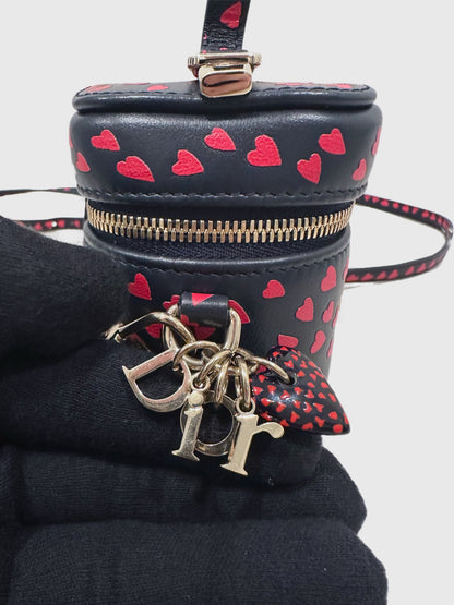 Christian Dior Lady Dior Micro Vanity Heart Pattern Navy Red Crossbody Bag