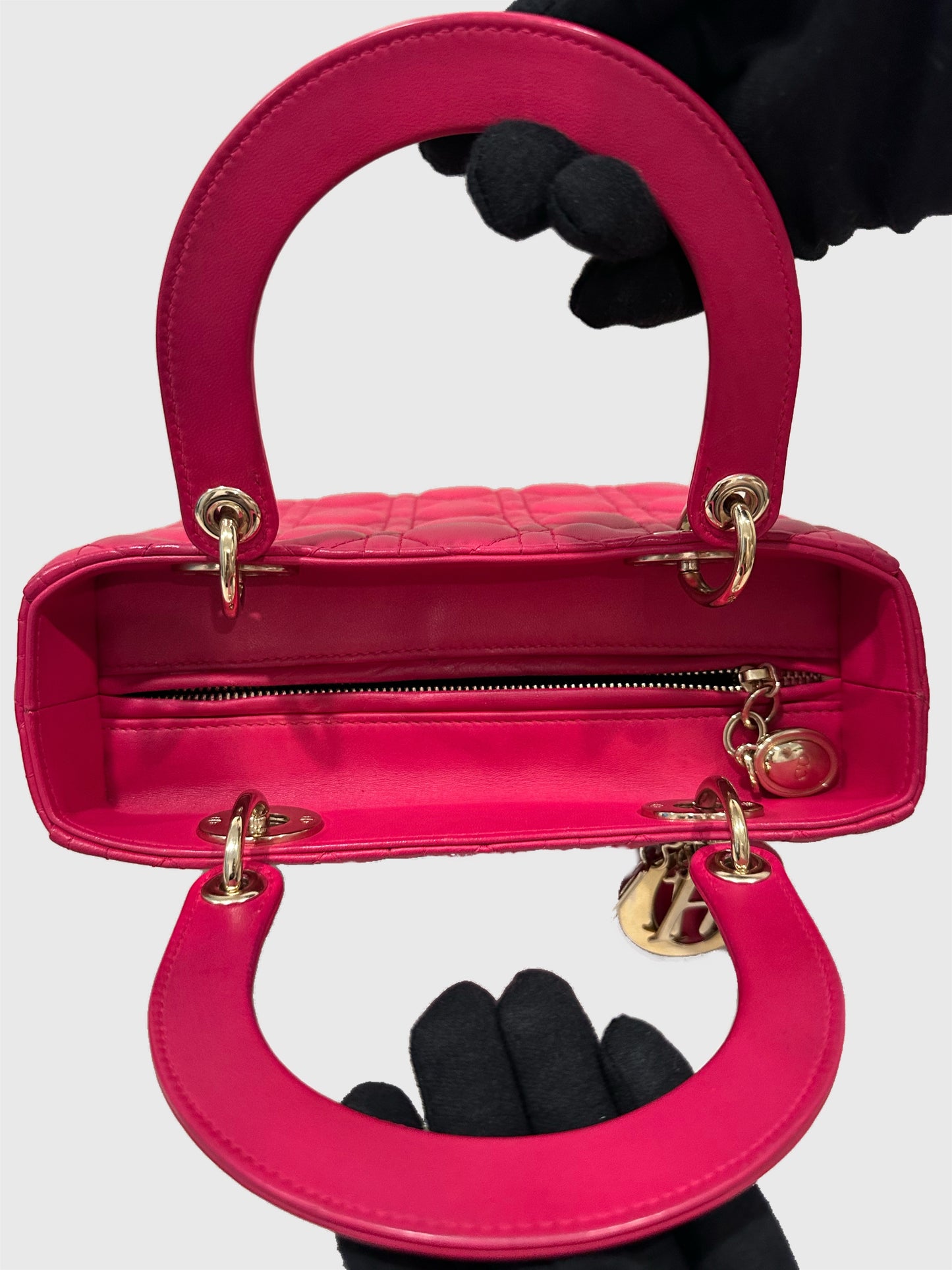Christian Dior Fuchsia Pink Lambskin Cannage Lady Dior Medium Shoulder Bag