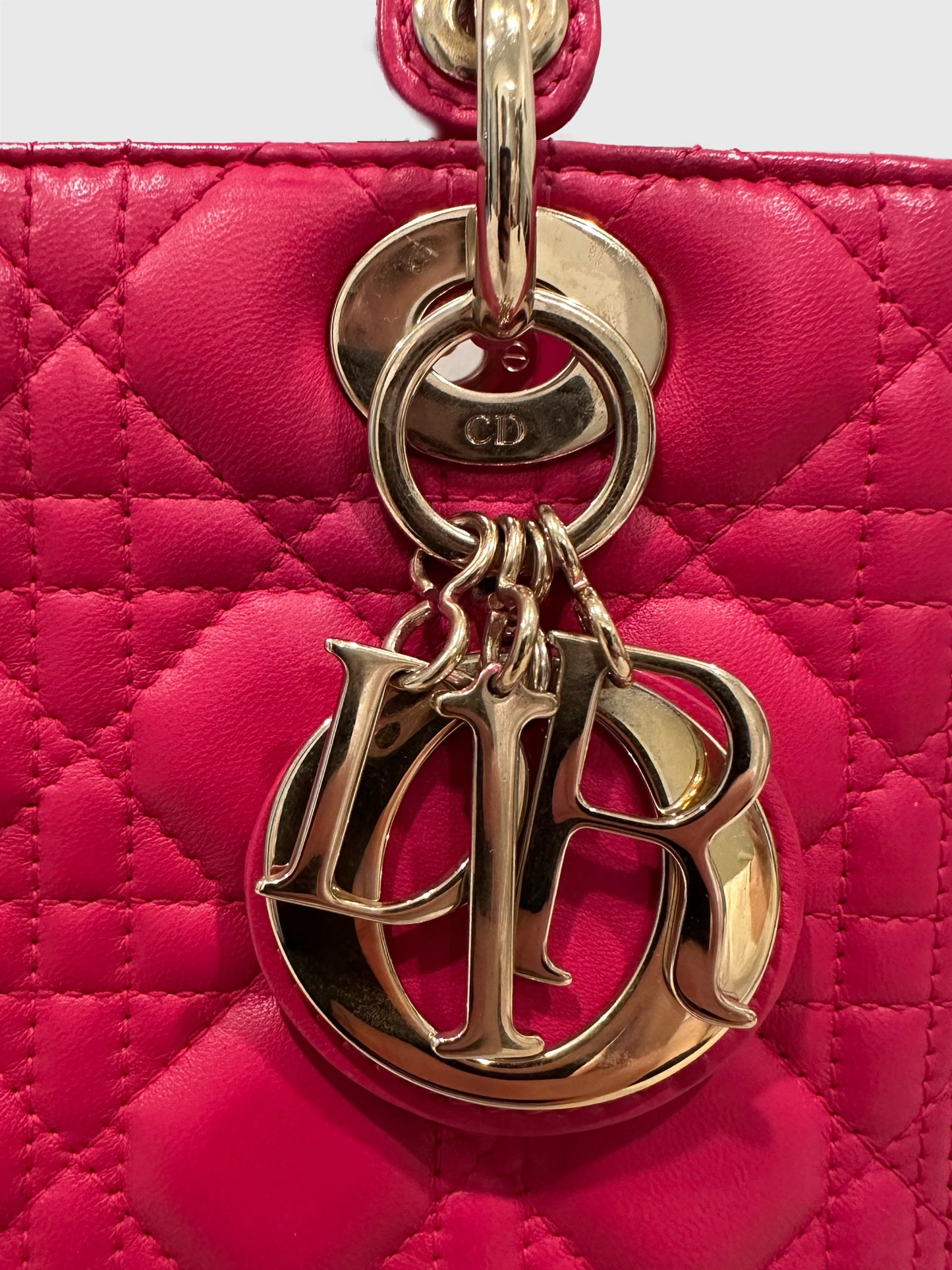 Christian Dior Fuchsia Pink Lambskin Cannage Lady Dior Medium Shoulder Bag