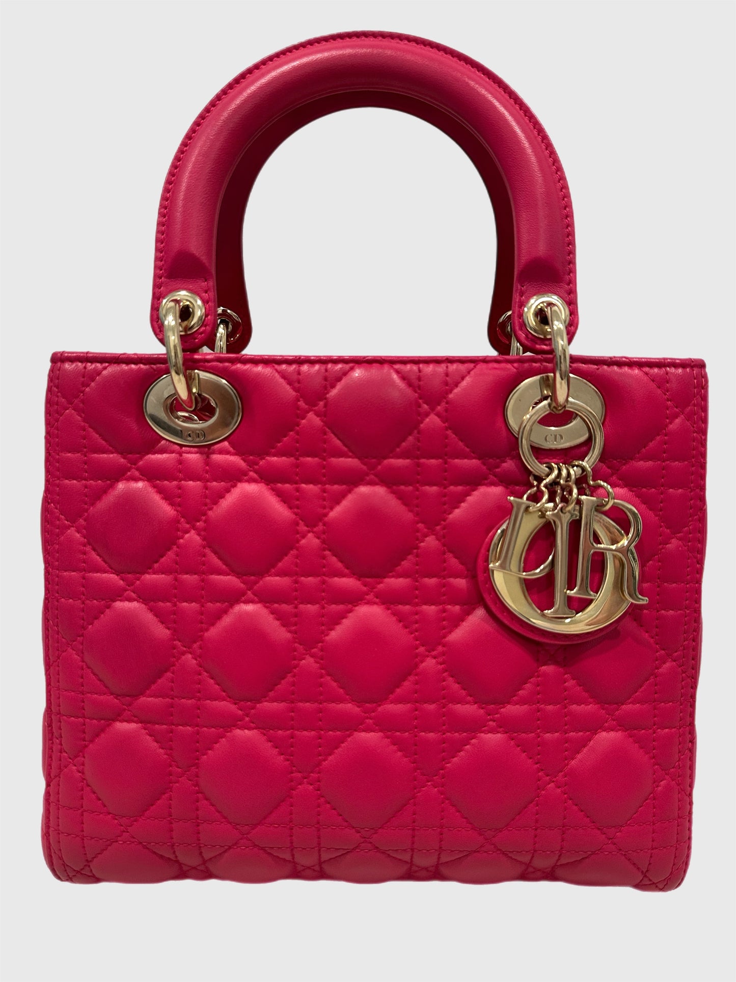 Christian Dior Fuchsia Pink Lambskin Cannage Lady Dior Medium Shoulder Bag