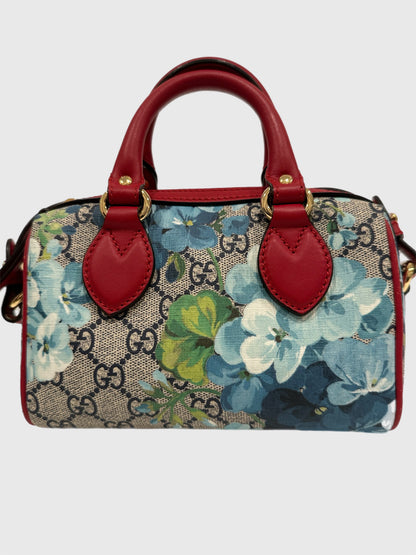 Gucci Blue Bloom Supreme GG 2way Canvas Bag Mini Boston Crossbody Handbag