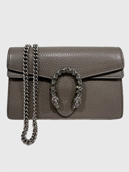 Gucci Gray Leather Crystal Dionysus Super Mini Bag