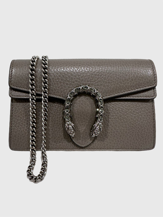 Gucci Gray Leather Crystal Dionysus Super Mini Bag