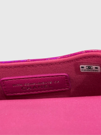 Chanel Pink Iridescent Quilted Patent Leather Hook Card Holder