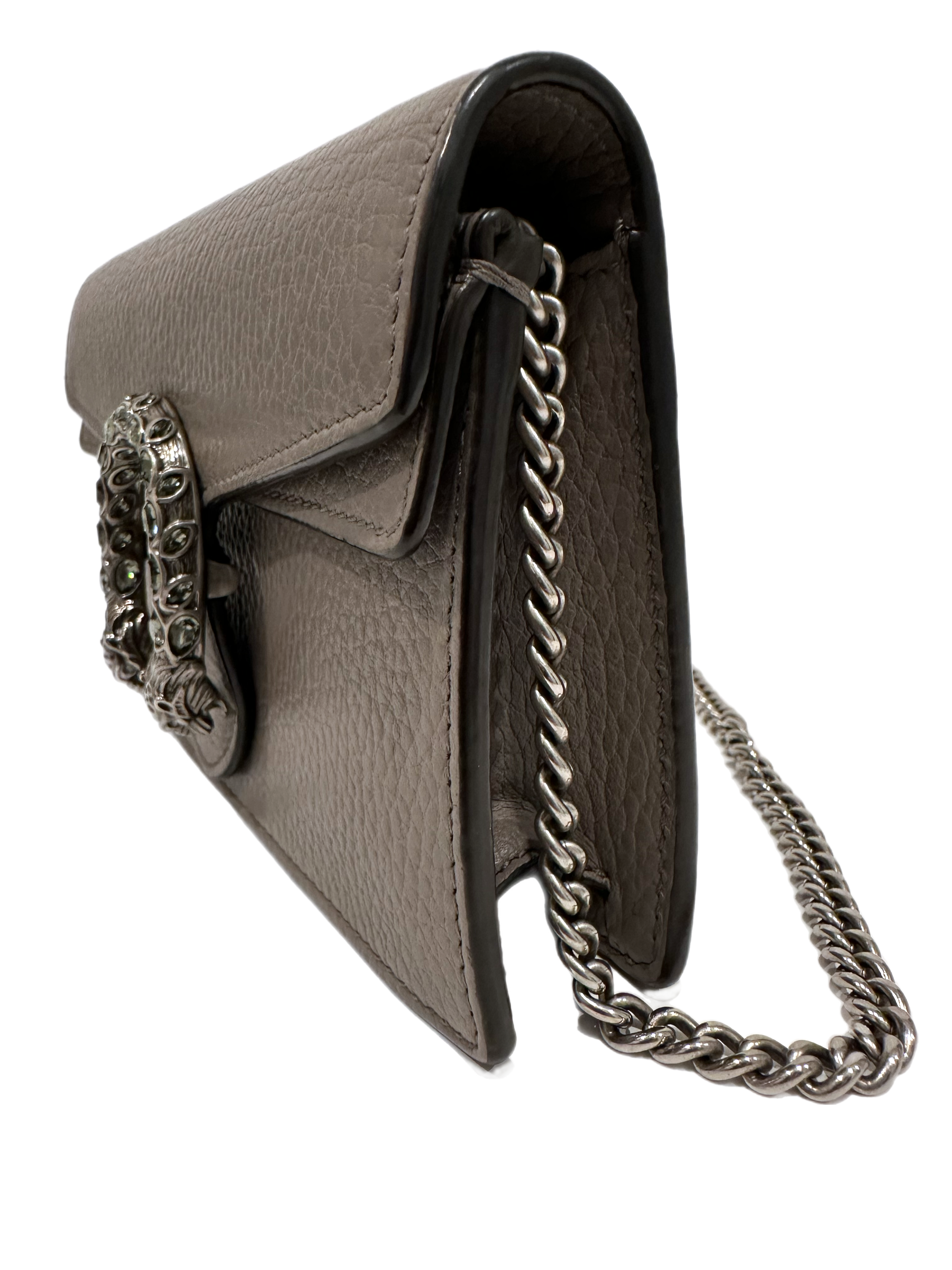 Gucci Gray Leather Crystal Dionysus Super Mini Bag