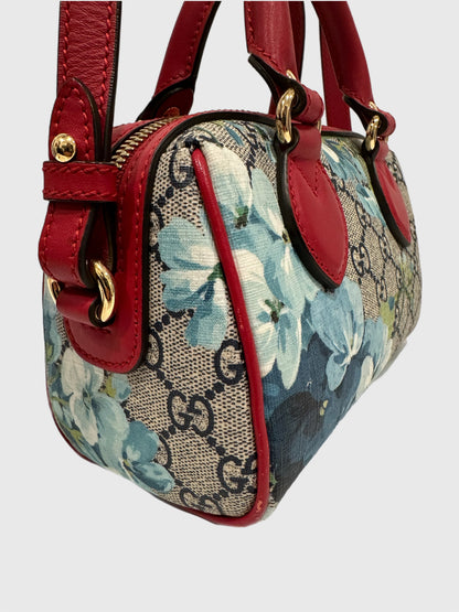 Gucci Blue Bloom Supreme GG 2way Canvas Bag Mini Boston Crossbody Handbag