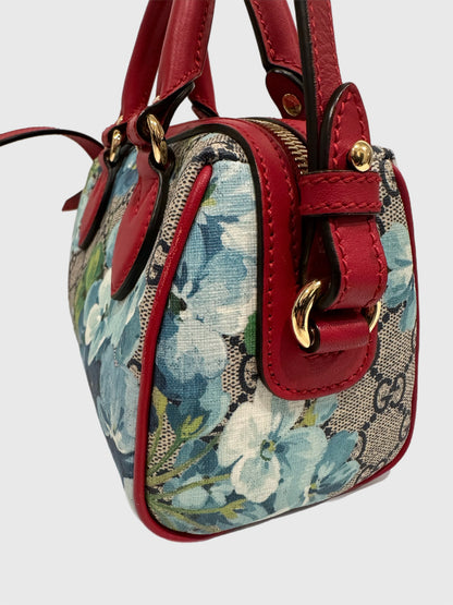 Gucci Blue Bloom Supreme GG 2way Canvas Bag Mini Boston Crossbody Handbag