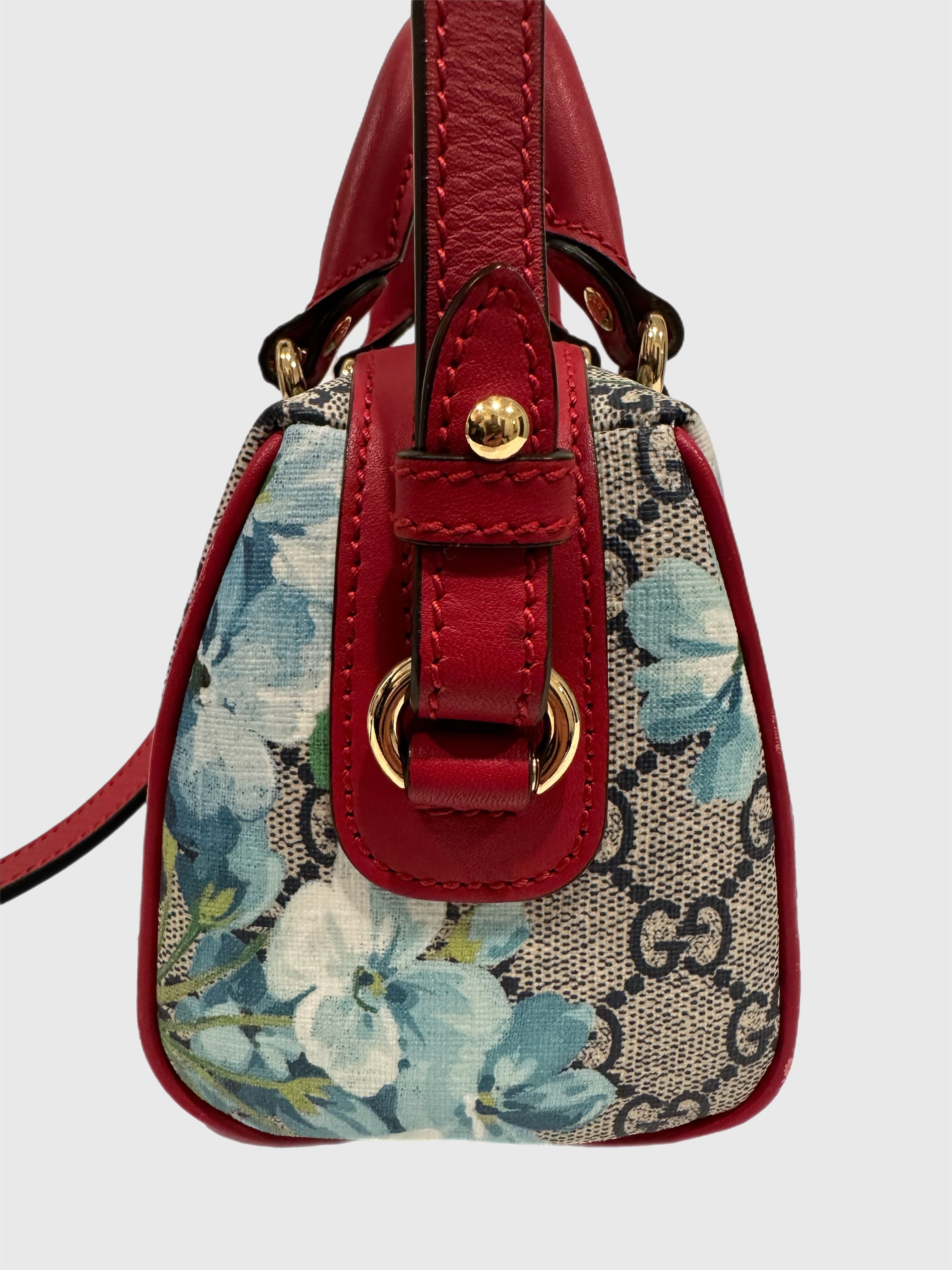 Gucci Blue Bloom Supreme GG 2way Canvas Bag Mini Boston Crossbody Handbag