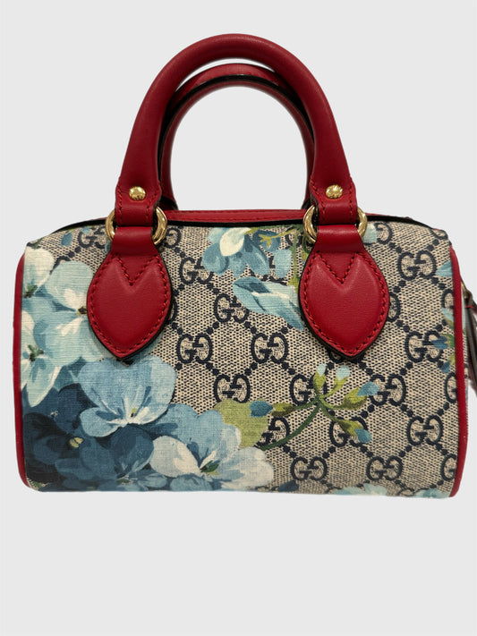 Gucci Blue Bloom Supreme GG 2way Canvas Bag Mini Boston Crossbody Handbag