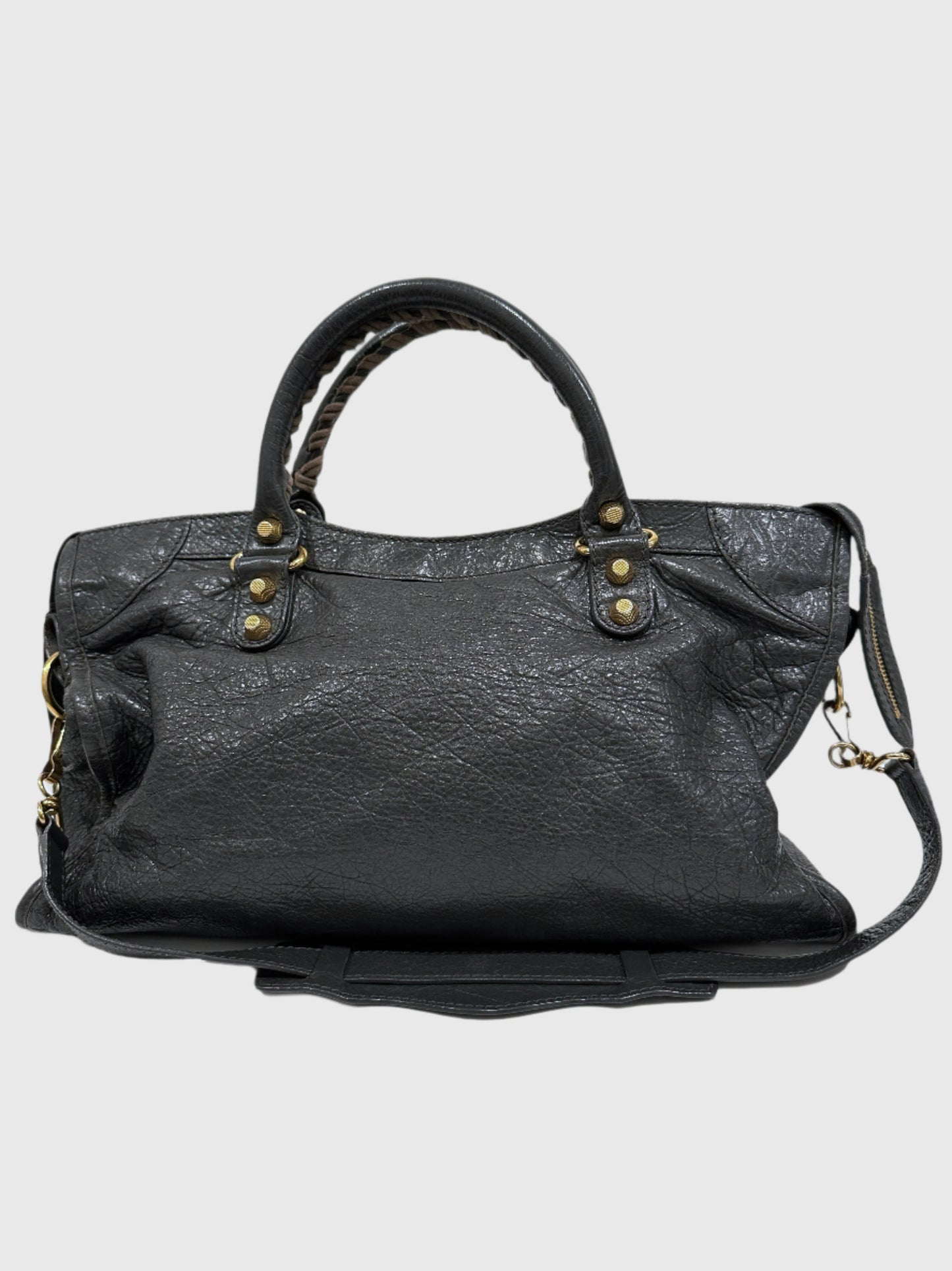 Balenciaga Dark Gray Leather Motocross City Giant Shoulder Bag with Strap