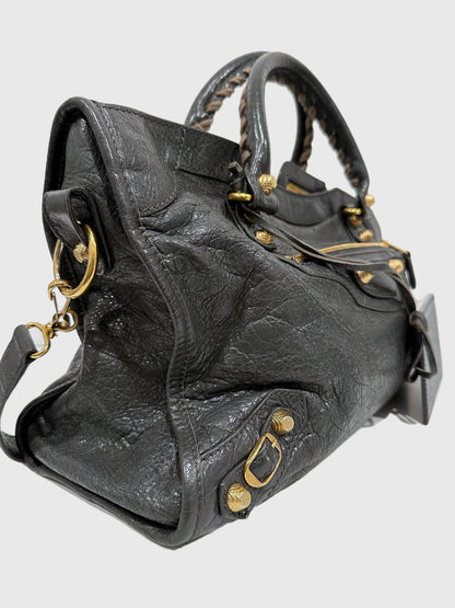 Balenciaga Dark Gray Leather Motocross City Giant Shoulder Bag with Strap