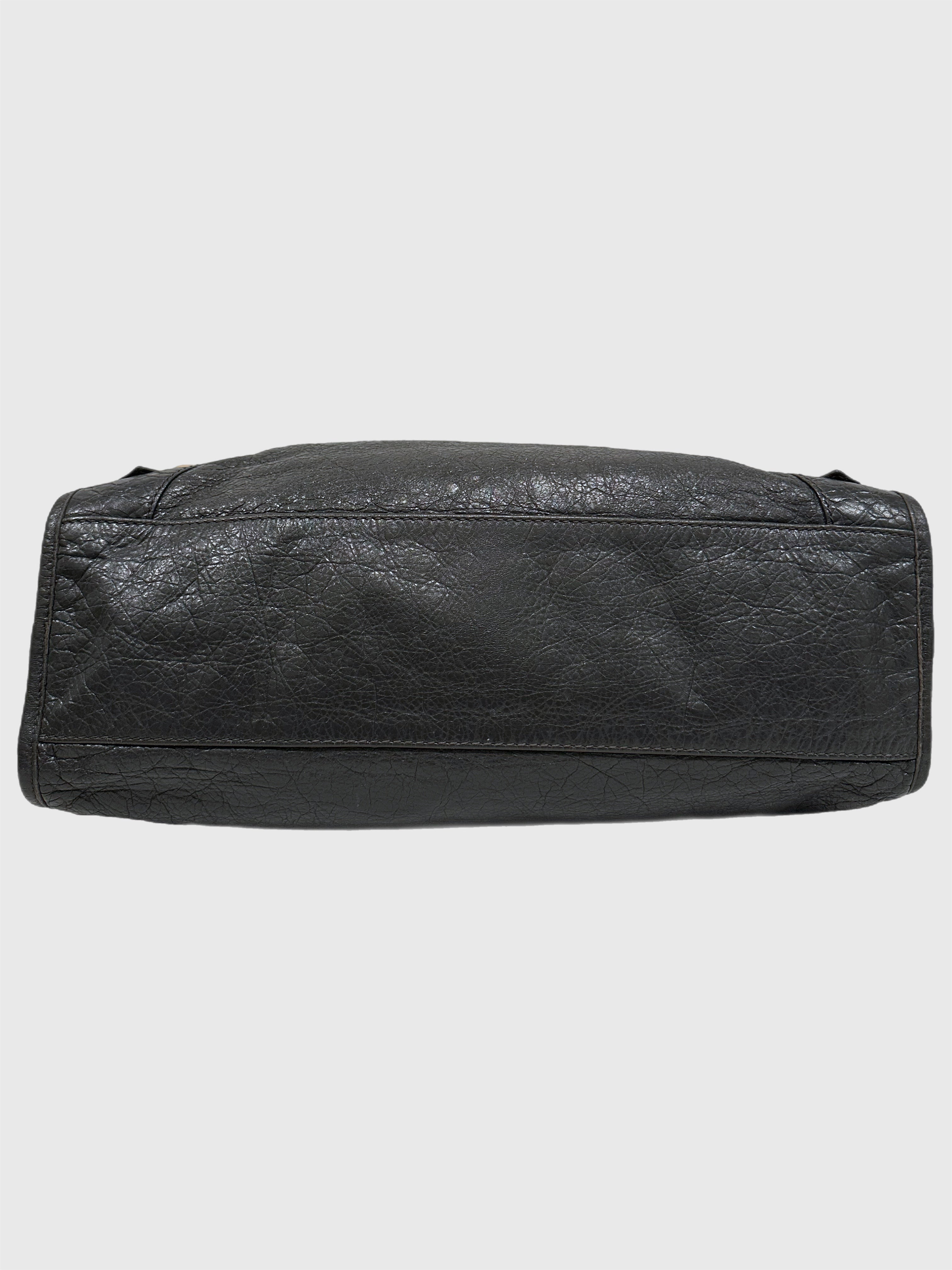 Balenciaga Dark Gray Leather Motocross City Giant Shoulder Bag with Strap