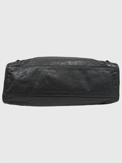 Balenciaga Dark Gray Leather Motocross City Giant Shoulder Bag with Strap