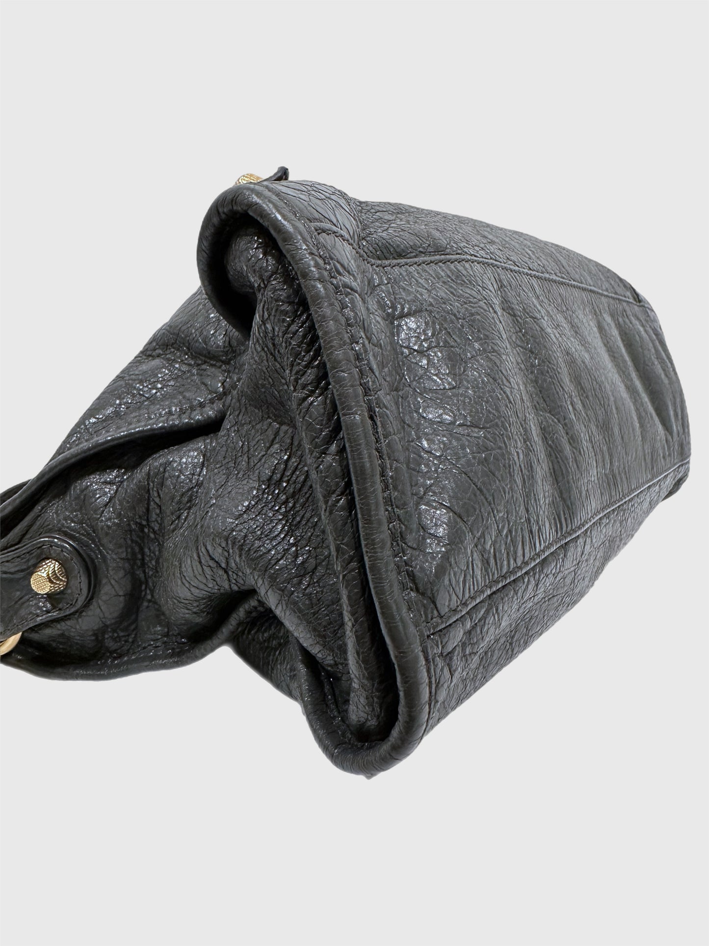 Balenciaga Dark Gray Leather Motocross City Giant Shoulder Bag with Strap