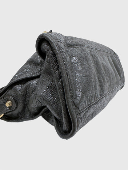 Balenciaga Dark Gray Leather Motocross City Giant Shoulder Bag with Strap