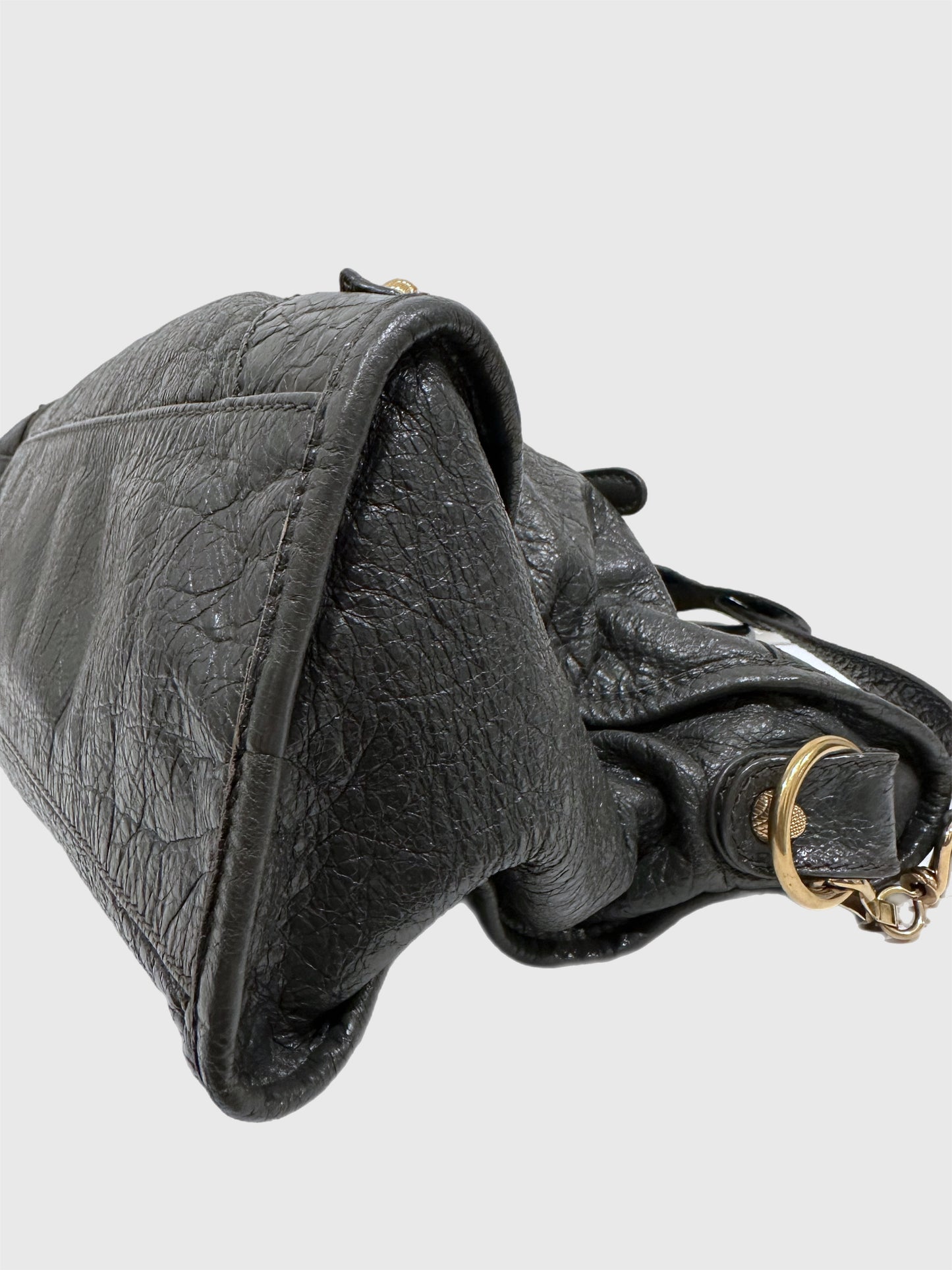 Balenciaga Dark Gray Leather Motocross City Giant Shoulder Bag with Strap