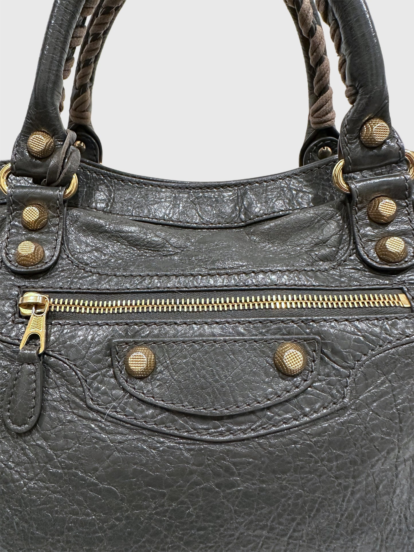 Balenciaga Dark Gray Leather Motocross City Giant Shoulder Bag with Strap