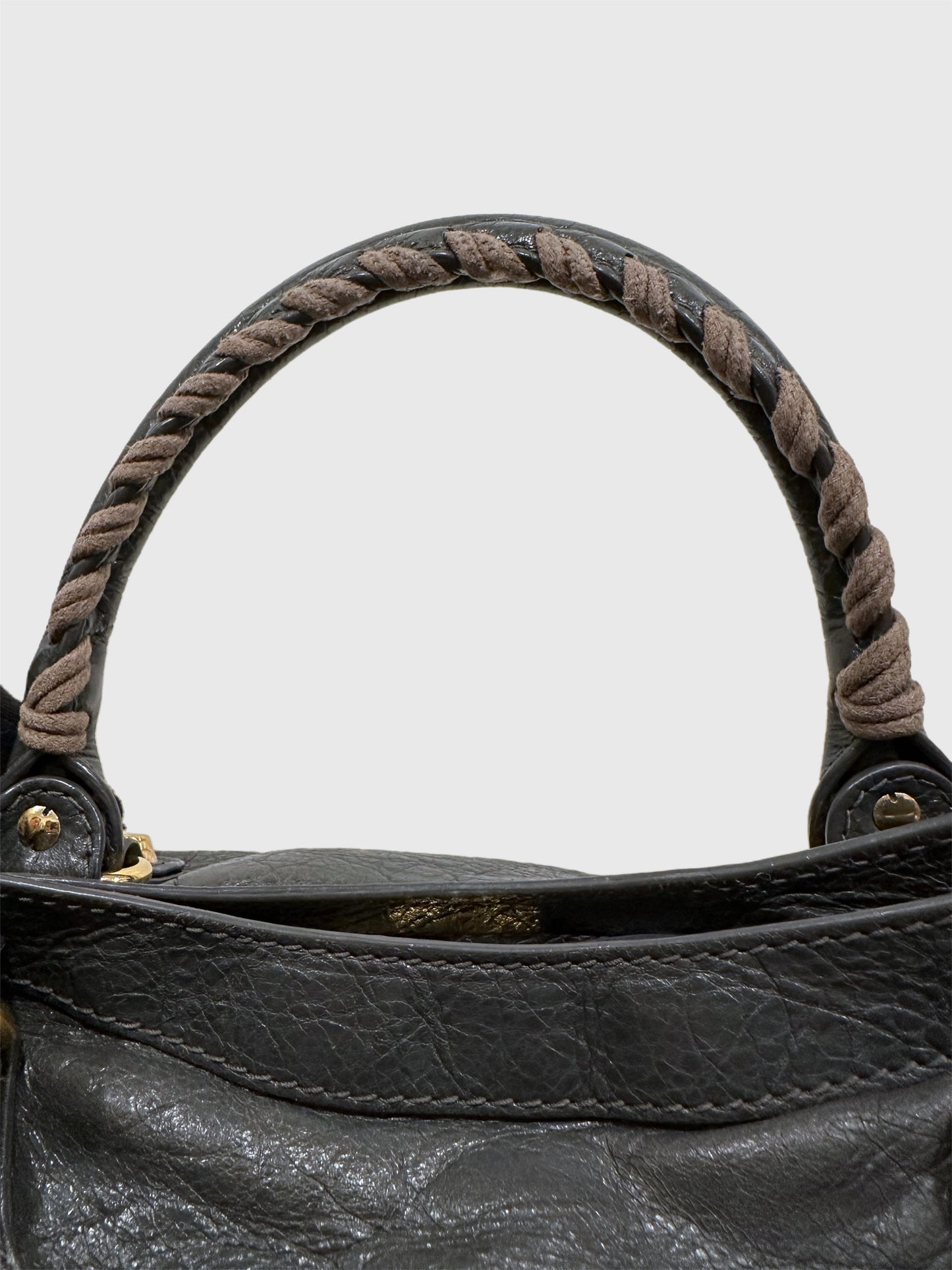 Balenciaga Dark Gray Leather Motocross City Giant Shoulder Bag with Strap