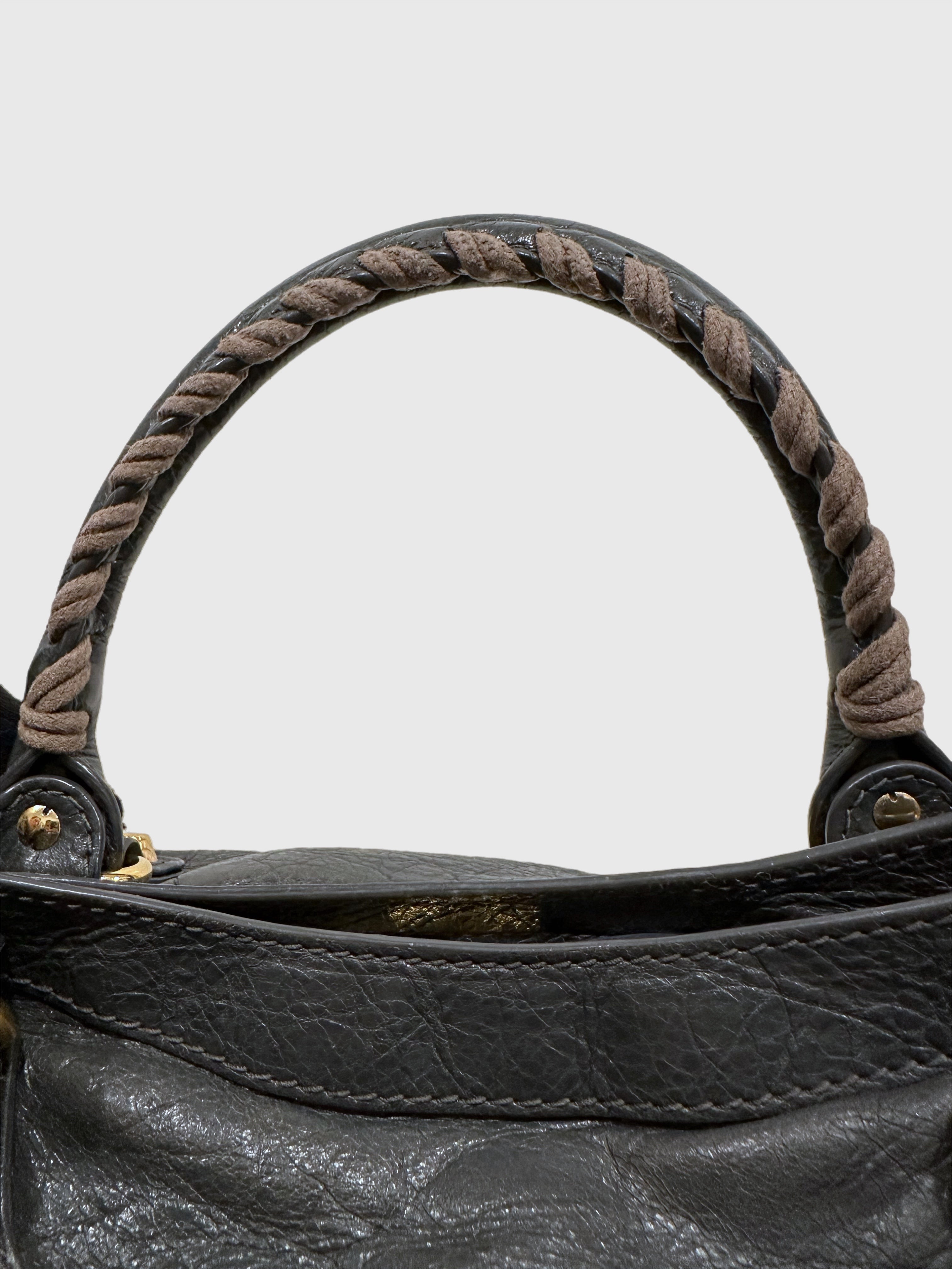 Balenciaga Dark Gray Leather Motocross City Giant Shoulder Bag with Strap