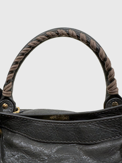 Balenciaga Dark Gray Leather Motocross City Giant Shoulder Bag with Strap