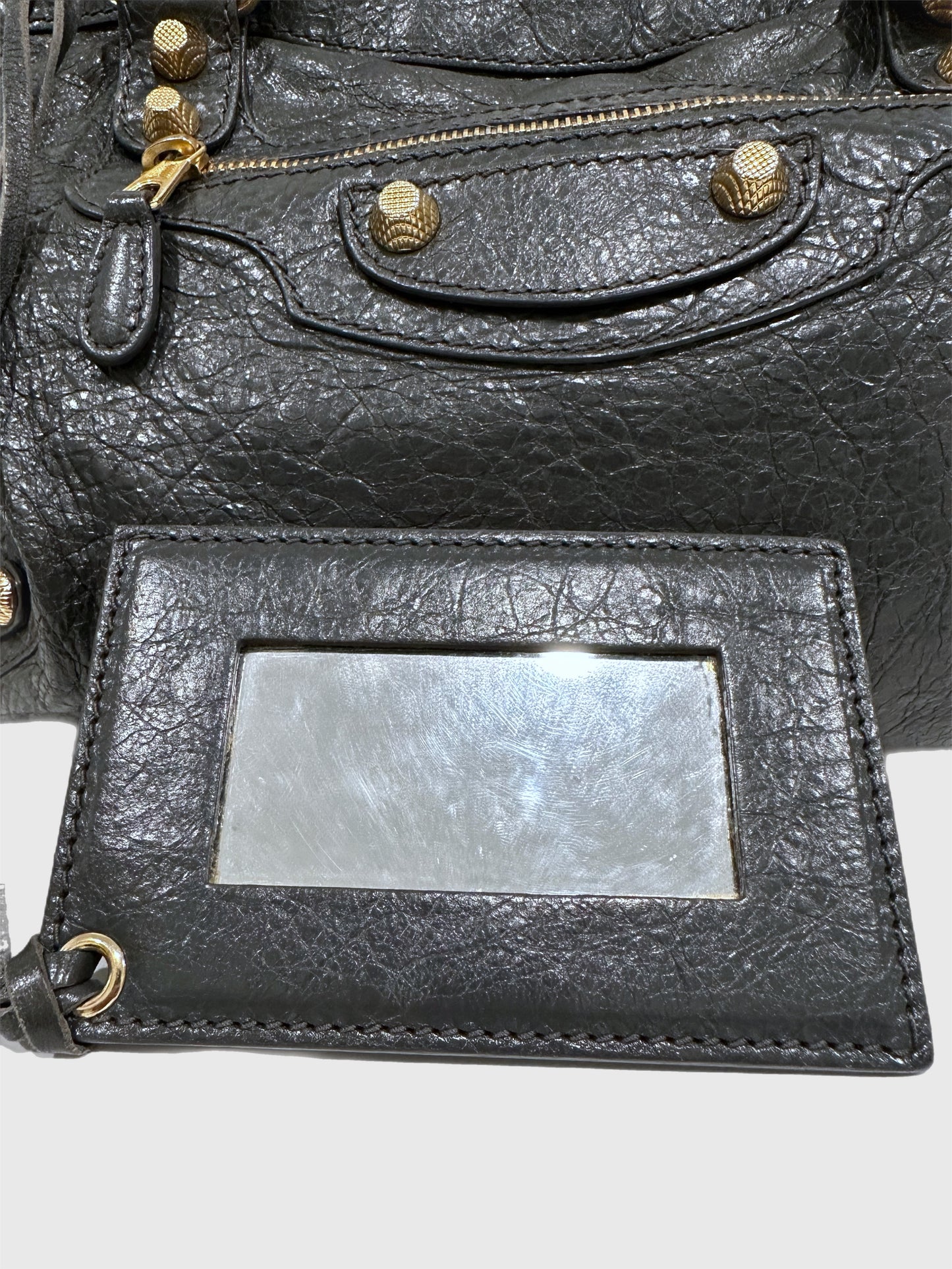 Balenciaga Dark Gray Leather Motocross City Giant Shoulder Bag with Strap