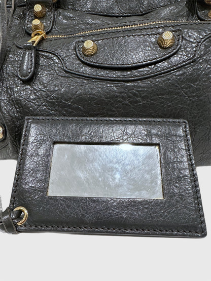 Balenciaga Dark Gray Leather Motocross City Giant Shoulder Bag with Strap