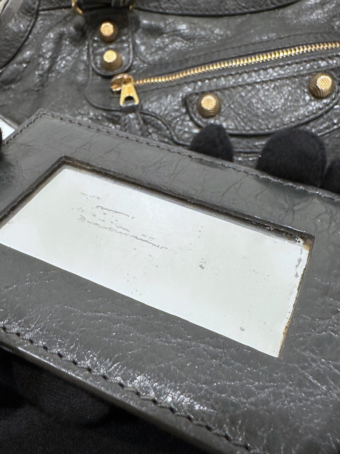 Balenciaga Dark Gray Leather Motocross City Giant Shoulder Bag with Strap